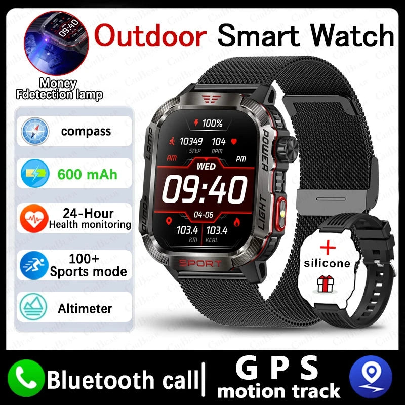 New Military GPS Smart Watch Men Flashlight Compass Waterproof 600mAh Battery Outdoor Sport Tracker Bluetooth Call Smartwatch
