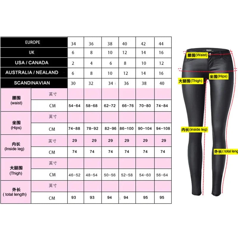 Women Skinny Leggings PU Leather Pencil Pant Ankle Split Side Latex Faux Leather Bodycon Sexy Trousers Soft Female Trouser