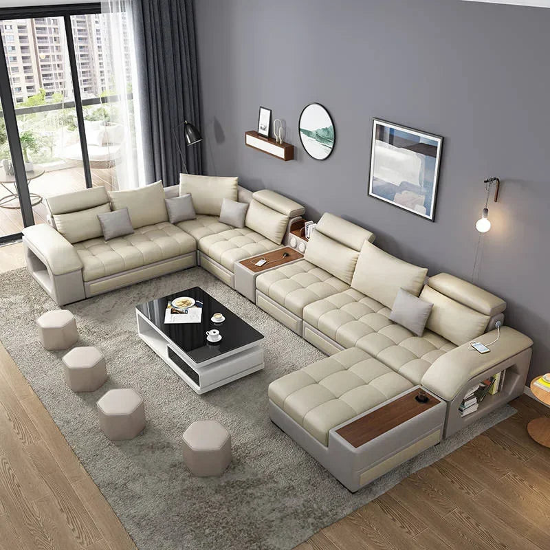 -Modern Living Room Sofa Couch Set U Shaped Couches Luxury Microfiber Leather Fabric Sectional Sofas For Home Furniture Indoor - Kimlud
