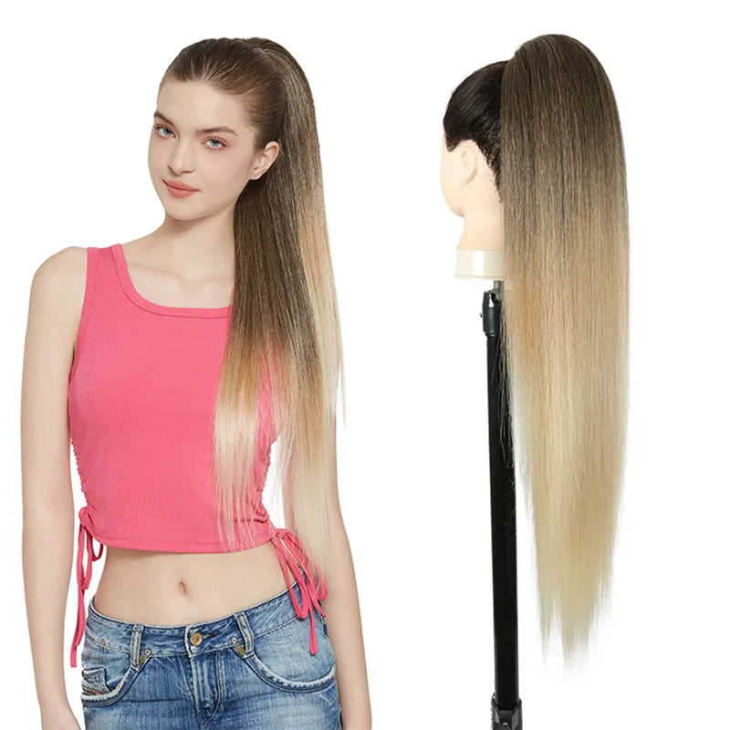 Julianna Synthetic Kanekalon Black Drawstring Water Wave Ponytail Extension Female Curly Wavy Clip In Ponytail Hair Extension