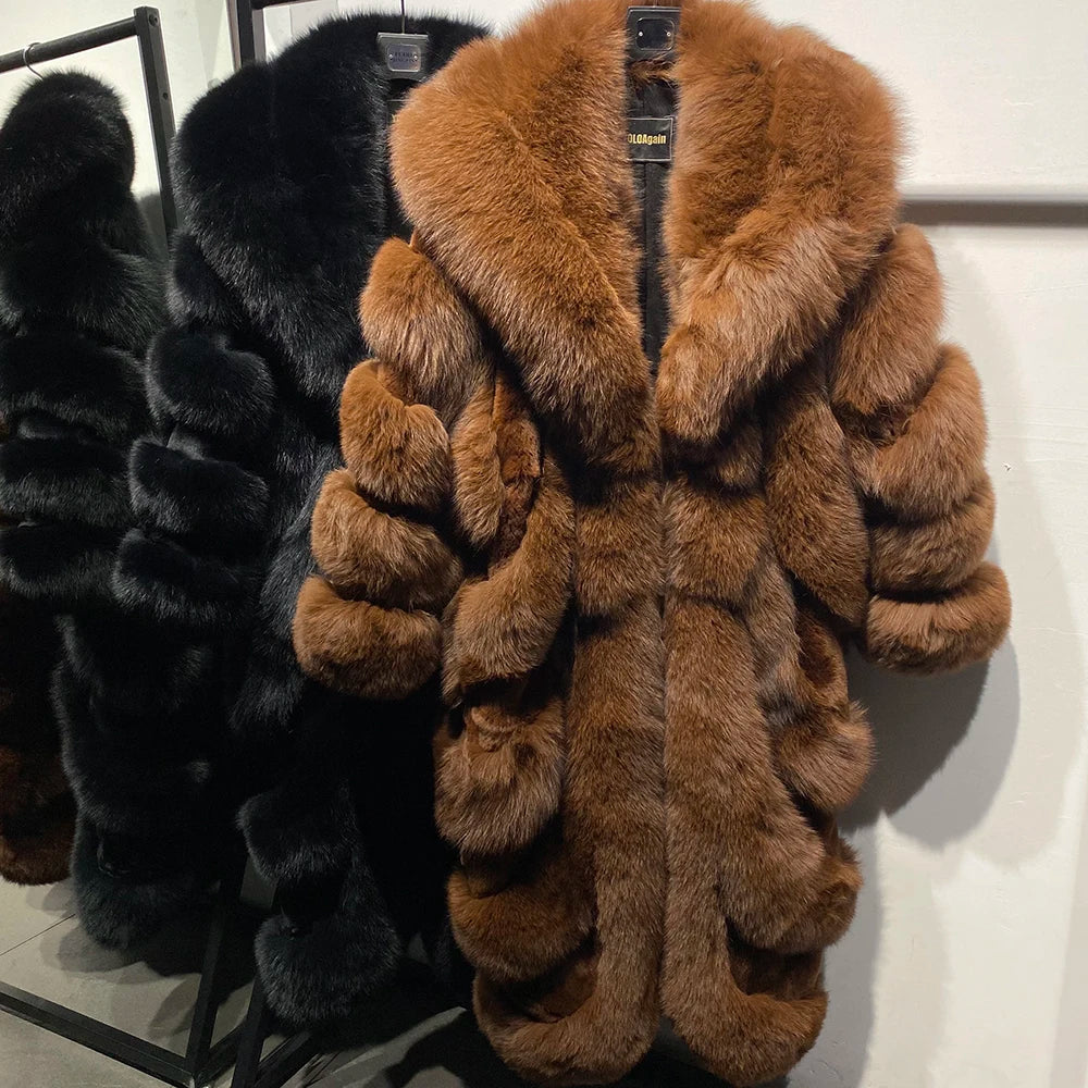 YOLOAgain Real Fox Fur Jacket For Women Luxury Natural Fox Fur Coat Winter Outerwear