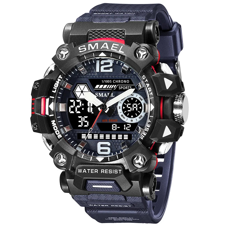 SMAEL Men Watches 50m Waterproof Sports Watch Military Man Sports Watch Digital 8072 Dual Display Watch Quartz Led Digital