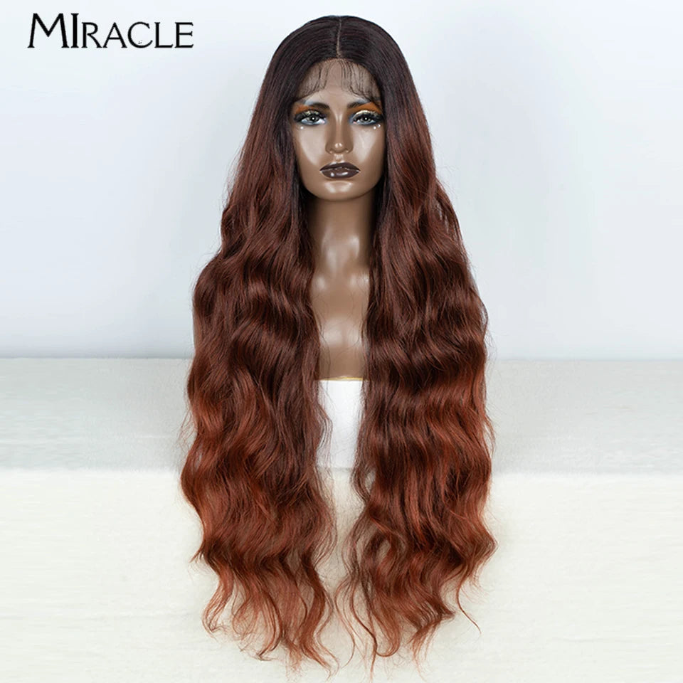 MIRACLE Synthetic 34 Inch Lace Front Wig for Women Ombre Blonde Loose Wave Wigs Famale Cosplay Wig Long Lace Wigs Wavy Fake Hair