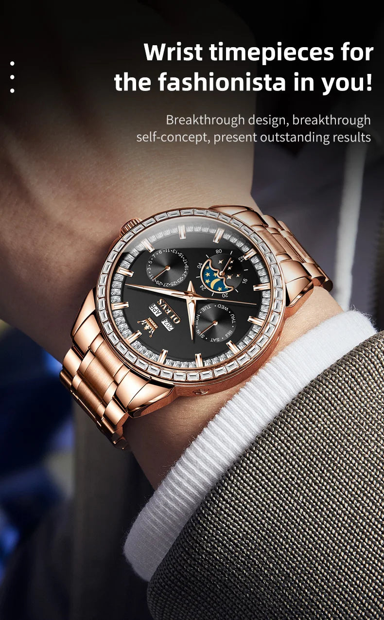 OLEVS 6695 Watch For Men Original Moon Phase Automatic Mechanical Man Watch 30M Waterproof Luminous Week Date Display...
