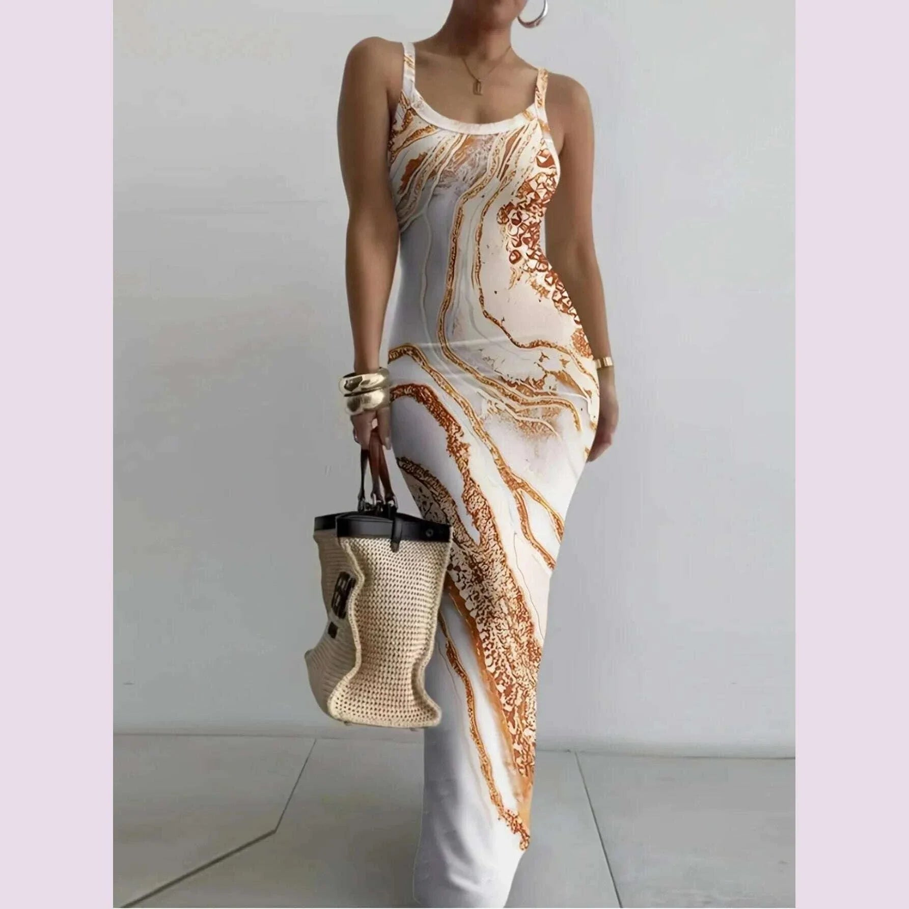 2025 Women s Sleeveless Strap O neck Sexy Belt Colorful Printed Long Skirt Evening Dress Y2k Sleeveless Solid Color Tight Fit