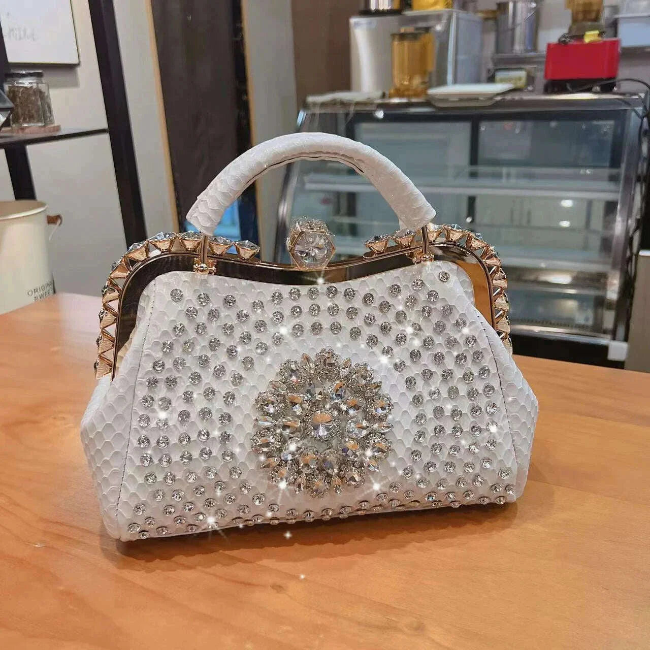 2023 New Luxury Fashion Diamonds Women's Handbags Leather Design Clip Rhinestone Bag Portable Tote Shoulder Messenger Bags