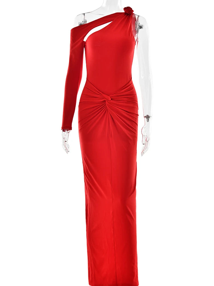 Kimlud Dresses - Articat Elegant Single Sleeve Irregular Hollow Out Bodycon Party Club Evening Dress Women Sexy Fold Spring/S