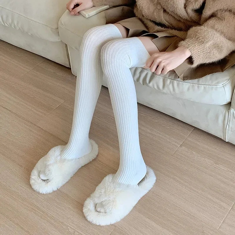 1/2pairs Women's Casual Knitted Long Socks Autumn Winter Solid Stockings Boot Calf Socks Over Knee Leggings Harajuku Lolita Sox