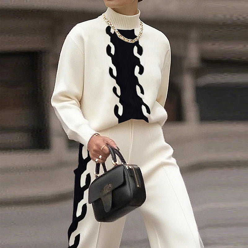 Krisstarsgirls Women's Knitting Contrast Color Sweater Tops 2025 Fall Spring New High Neck Long Sleeves Spliced Ladies Pullovers