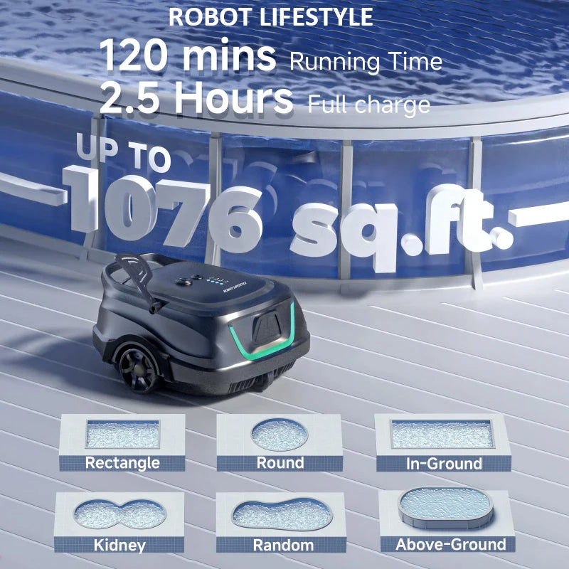 WYBOT A1 Wireless Swimming Pool Cleaner Robot Scheduled Cleaning for Floor Edge Dual-layer Filtration 120mins Working Time