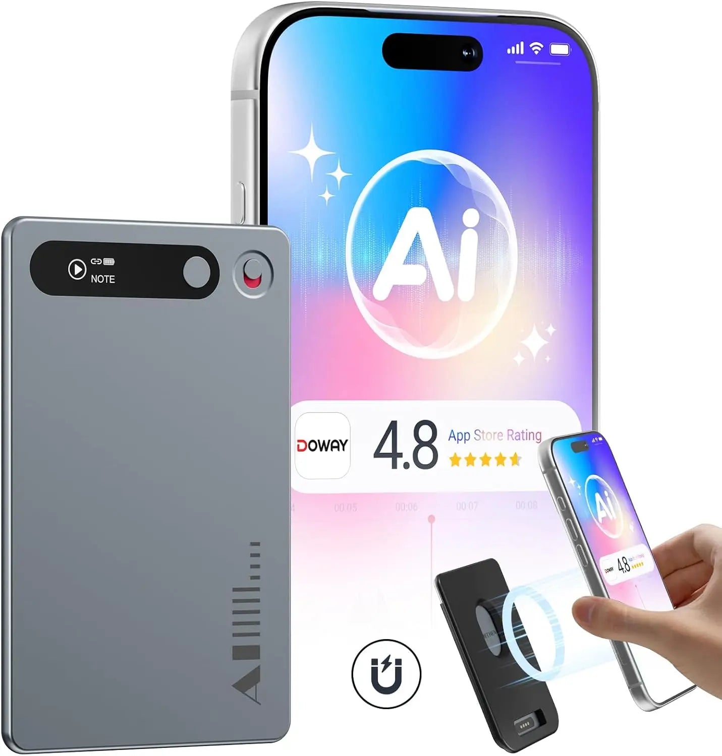 MECHEN 64GB AI Voice Recorder, AI Notetaking Device for Meetings, Lectures, Calls, AI Transcription & Summarization