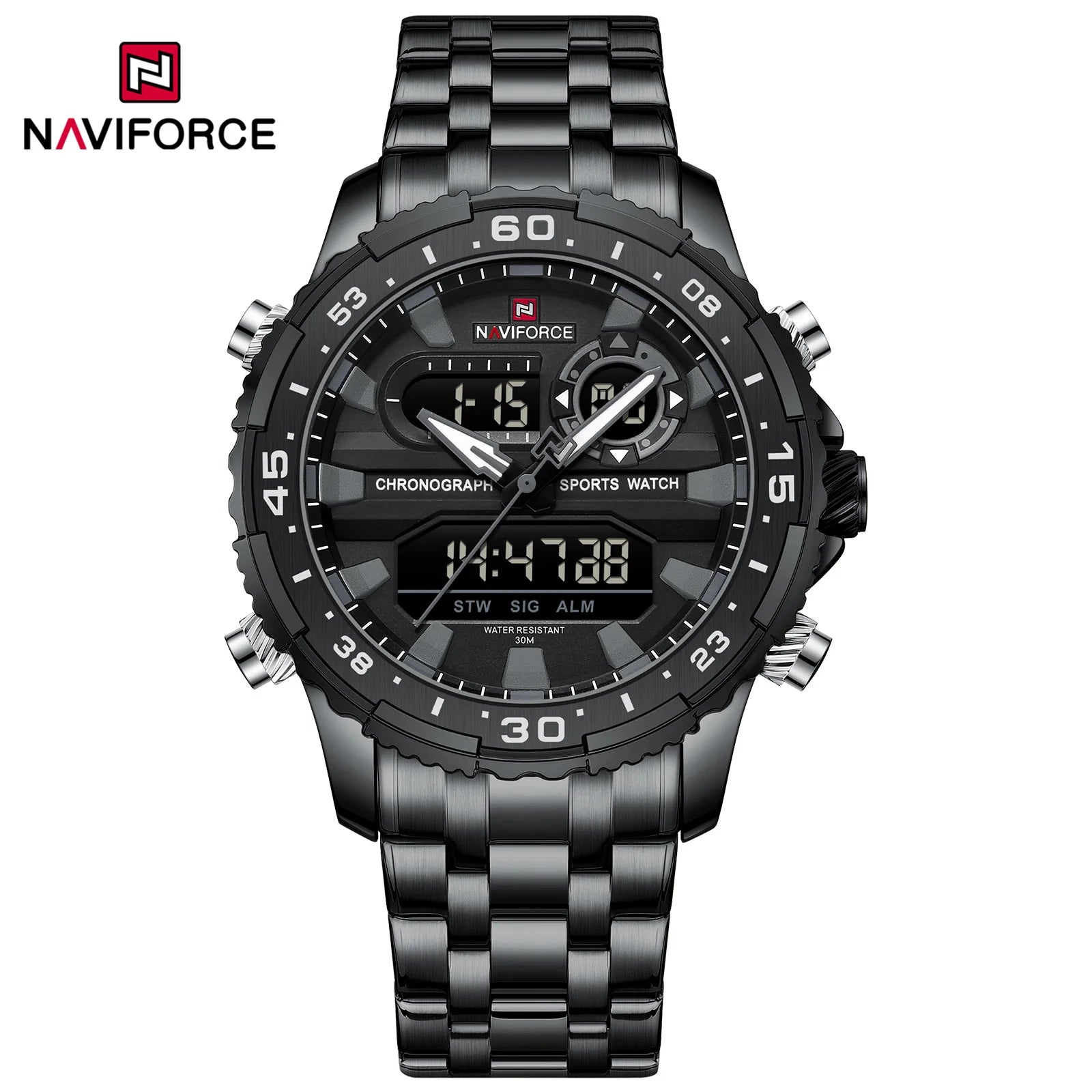 NAVIFORCE Fashion Brand Black Gold Men Watch Fashion Luxury Quartz Wrist Watches Sport Waterproof Stainless Steel Strap NF9234 - Kimlud