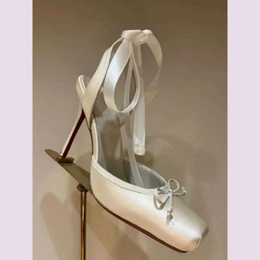 Ladies' New Summer Square Satin High-heeled Sandals with Ankle Straps, Fashionable Party and Banquet Ballet High-heeled Shoes