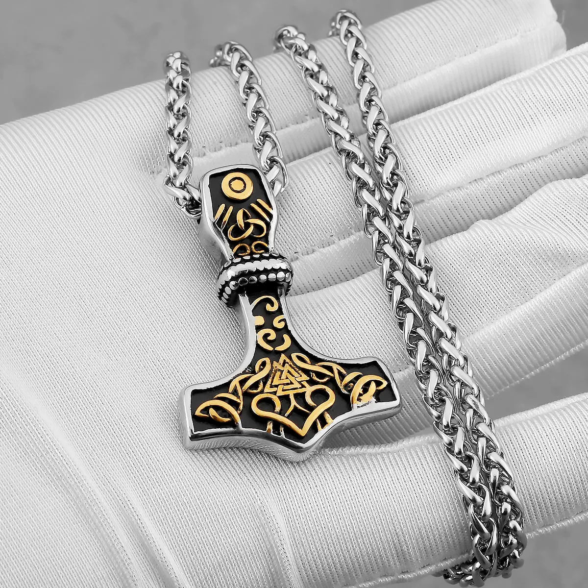 Fashion Viking Thor's Hammer Necklace Stainless Steel Men's Valknut Odin Symbol Pendant Necklace Celtic Knot Amulet Jewelry Gift