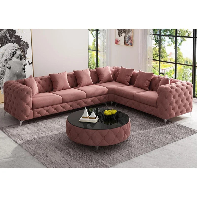 A Italian Design L Shape Corner Couch Living Room Luxury Sofa Set Home Furniture Modern Genuine Leather Chesterfield Sofa