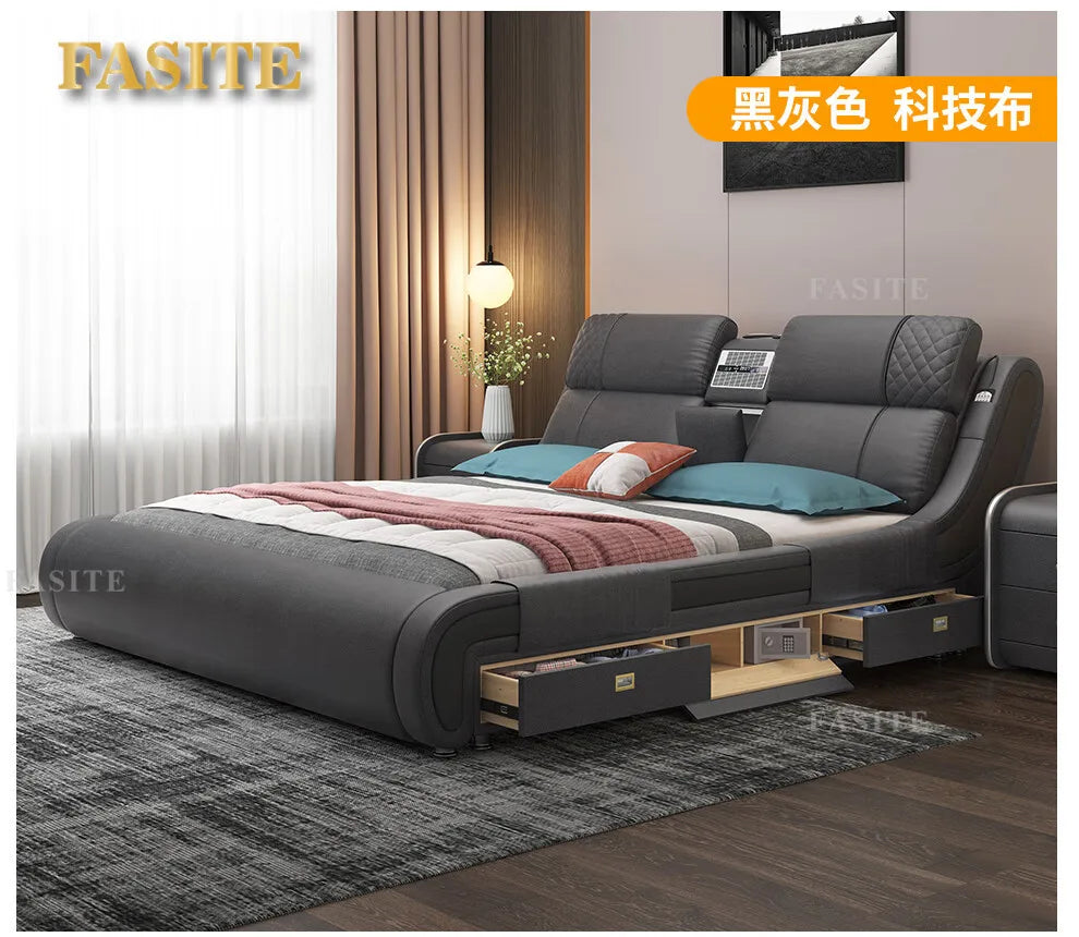 Modern Simple Massage Bed Luxury Water Proof Design Bedframe Double Bed Smart White Nordic Furniture | Kimlud Luxury Bed