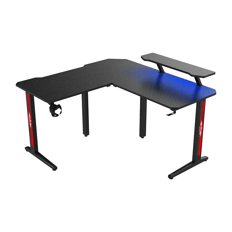 manufacturer L shaped gaming desk rgb modern large custom black gaming table pc desk with cup holder/headphone hook
