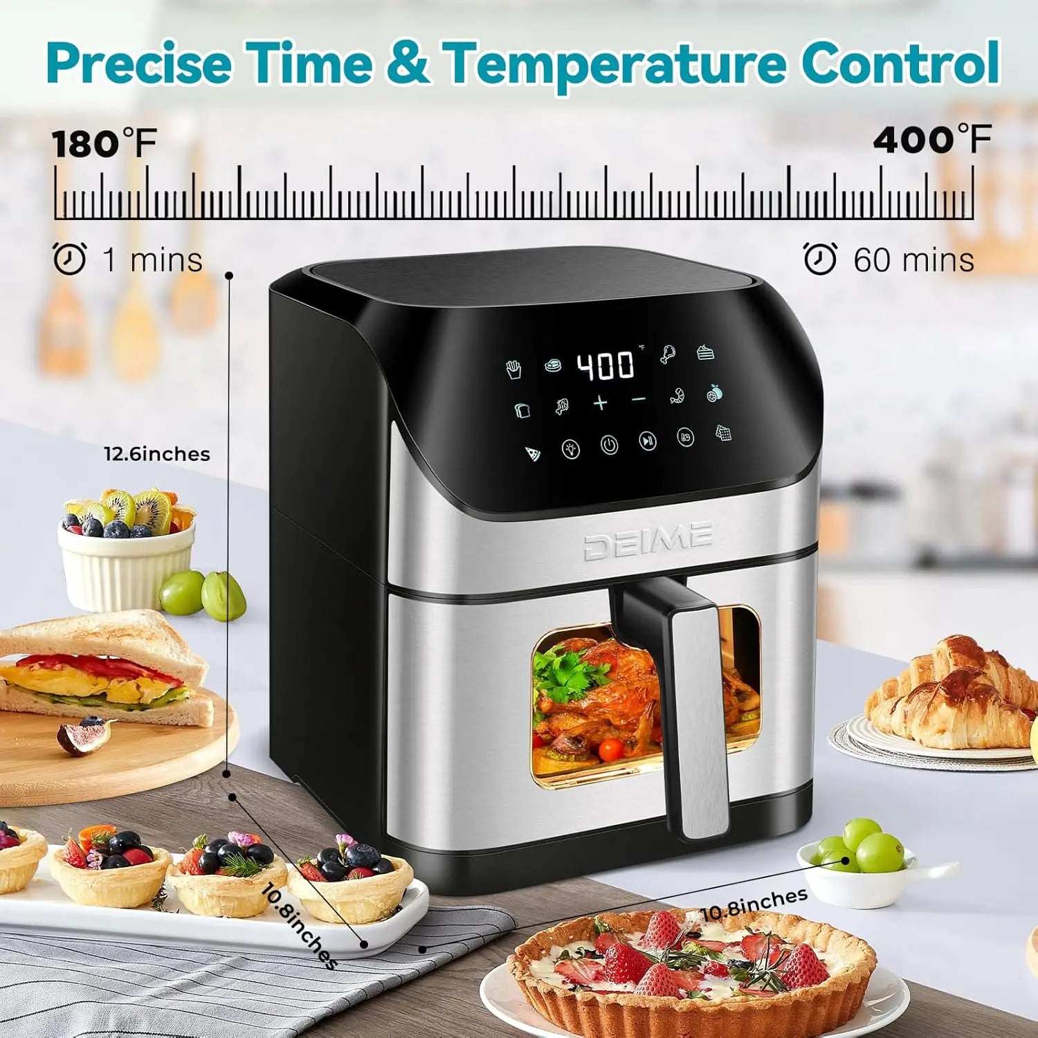 Air Fryer 6.2 QT Oilless 1500W Large Capacity Oven Air Fryers Healthy Cooker with 10 Preset, Visual Cooking Window, Non-Stick Ba