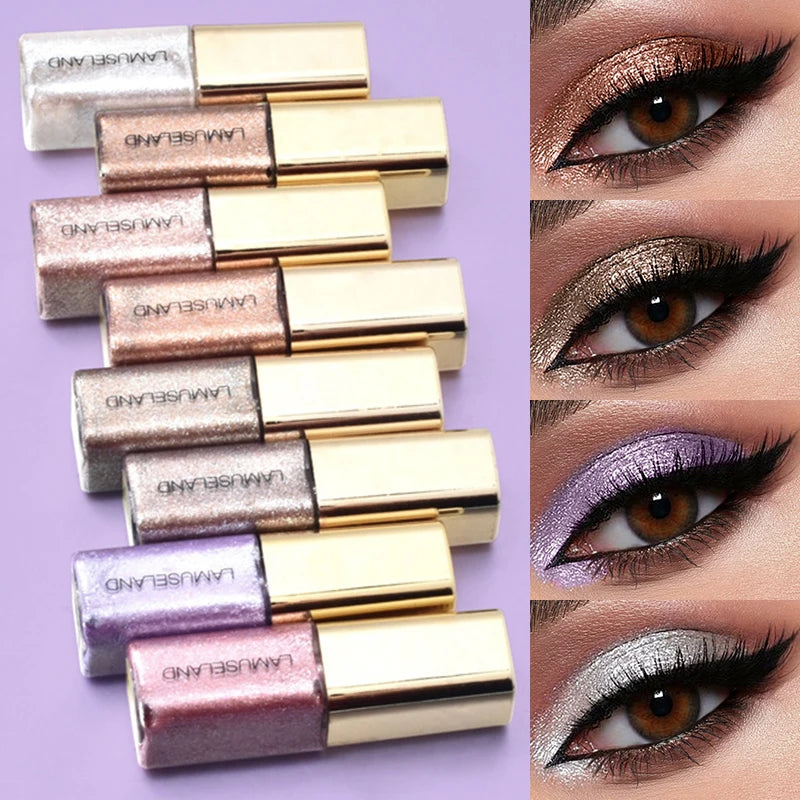 8 Colors Pearlescent Liquid Eyeshadow Fine Shimmer Highlight Glitter Eye Shadow High Shine Long-Lasting & Smudge-Proof...