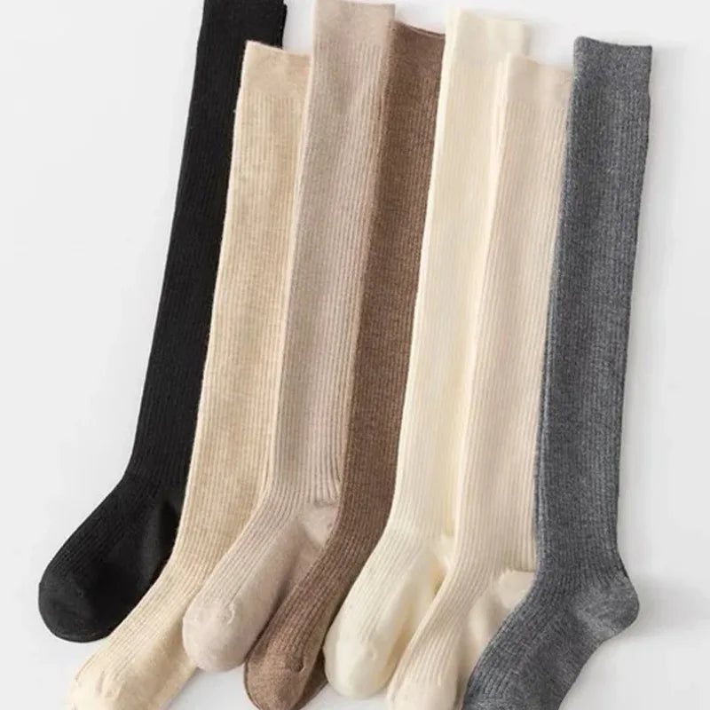 1/2pairs Women's Casual Knitted Long Socks Autumn Winter Solid Stockings Boot Calf Socks Over Knee Leggings Harajuku Lolita Sox