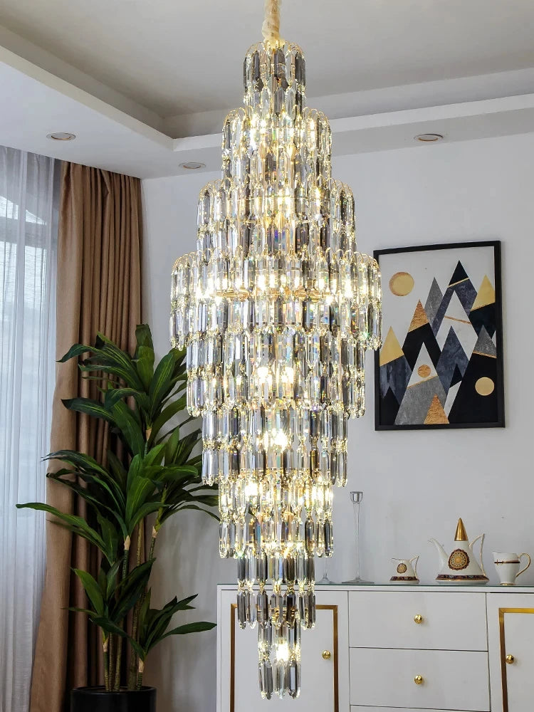 Duplex Building Chandelier Villa Living Room Crystal Lamp Hotel Luxury Chandelier High-end Spiral Staircase Long Chandelier