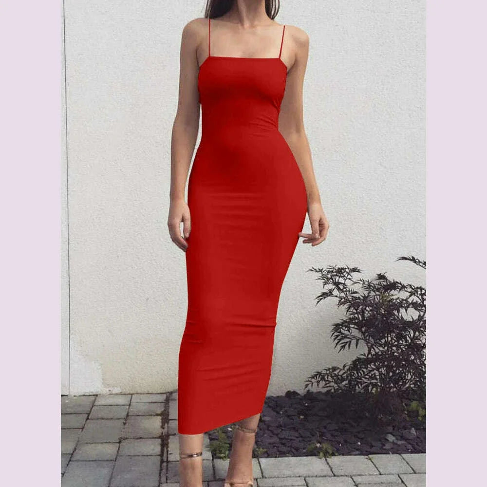 2025 New Spring Summer Women's High Elastic Sleeveless Backless Dress Long Sling Dresses Club Sexy Suspender Dress