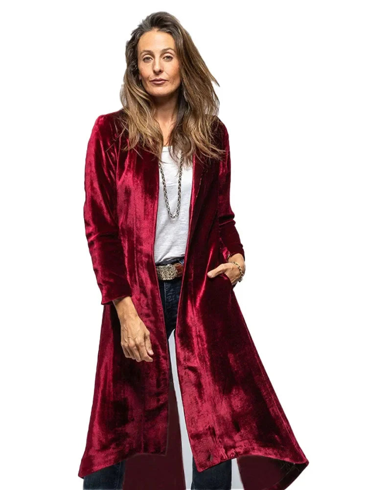 Casual Velvent Long Cardigan Women Office Loose Long Sleeve Female Windbreakers 2024 Autumn Winter Fashion Lady Party Jackets