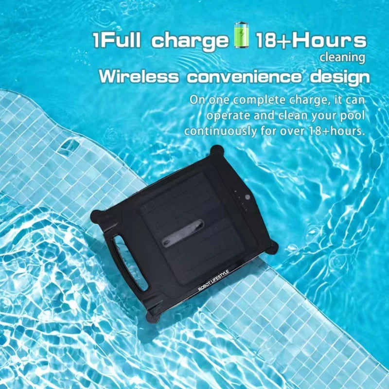 Robot Lifestyle Skimmer Swimming Pool Cleaner APP control, Robotic Water Cleaner S001A 5000mAh Lithium Battery, Solar Panel 10W