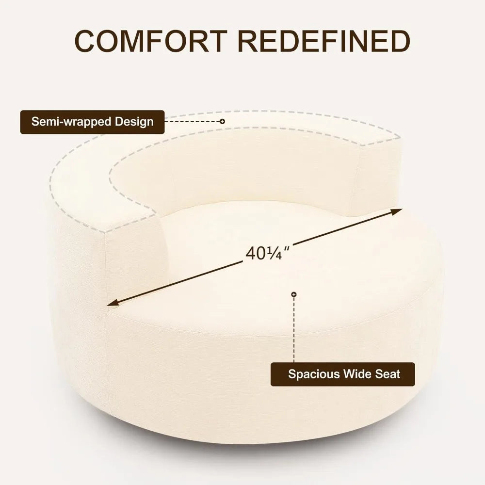 Furnimart Oversized Barrel Accent Chair, 360° Swivel Round Upholstered Sofa, Chenille High-Resilience Sponge, No Assembly Wide S