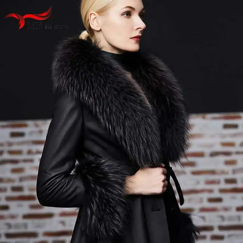 Elegant Luxury Raccoon Fur Collar Cuff Set Large Size 100% Real Fur Scarf Thick Warm Ladies Shawl Coat Collar Women Winter