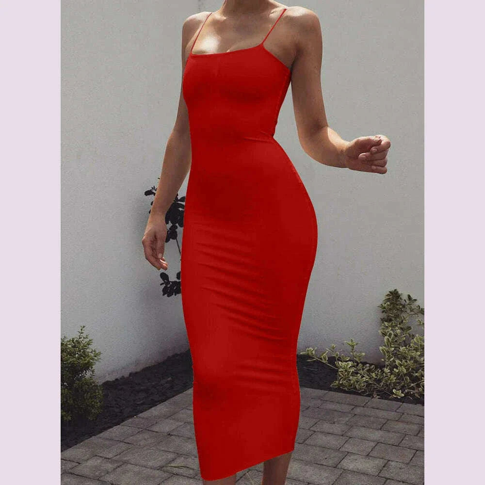 2025 New Spring Summer Women's High Elastic Sleeveless Backless Dress Long Sling Dresses Club Sexy Suspender Dress