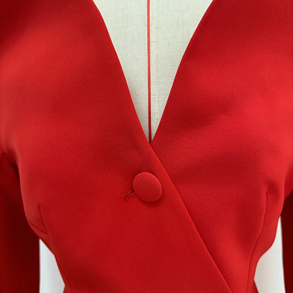 TWOTWINSTYLE Solid Slimming Designer Trench For Women V Neck Long Sleeve Patchwork Double Breasted Formal Coats Female Fashion