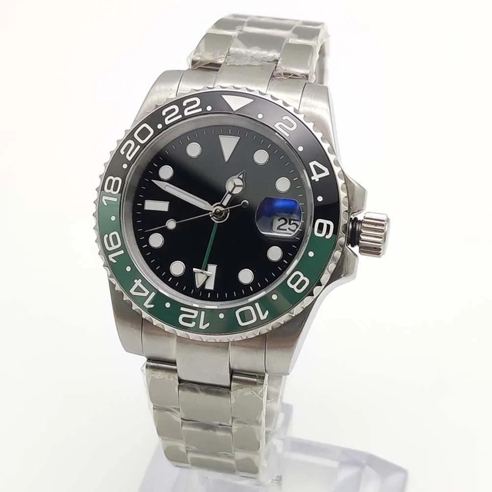 Men's New Elegant White GMT Watch, NH34 Movement, Sapphire Glass, Stainless Steel Waterproof Men's Mechanical Watch