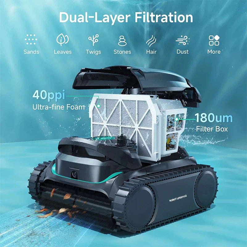 Cordless Robot Pool Cleaner M2 for Big Swimming Pools Battery 10000mAh Visual Actively Scheduled Cleaning Dual-layer Filtration