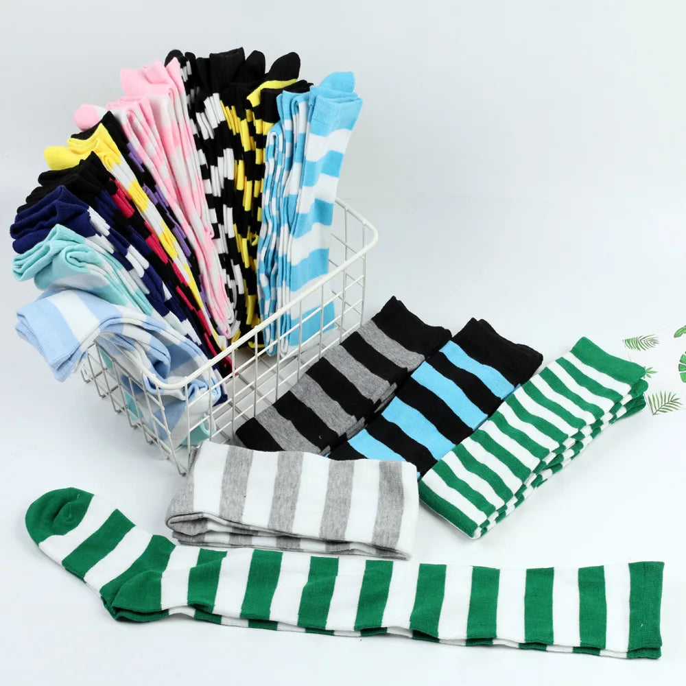 Wide Striped Stockings Women Over Knee High Long Socks Christmas Halloween Cosplay Anime Performance Party Gifts Socks Colorful