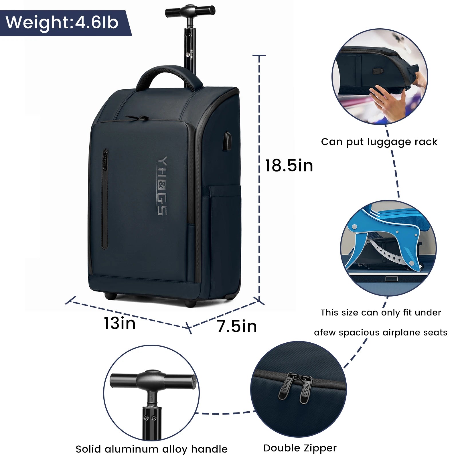Business Rolling Backpack with Wheels Cabin Carry on Bag Waterproof Business Travel Laptop Bags Carry on Luggage bags 18 Inch