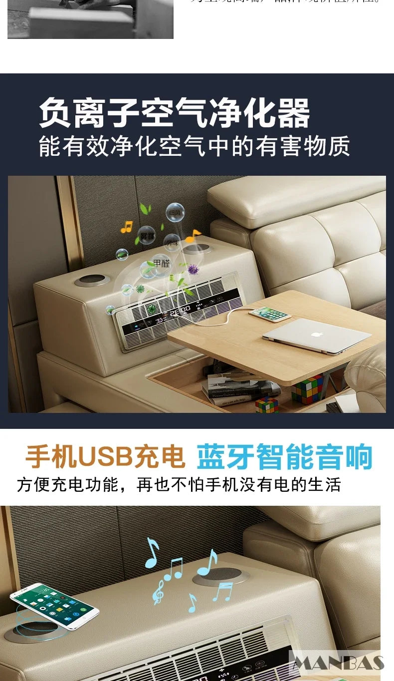 MINGDIBAO Massage Bed with Ultimate Comfort and Genuine Leather Multifunctional Frame - Bluetooth Speaker, Safe Air...