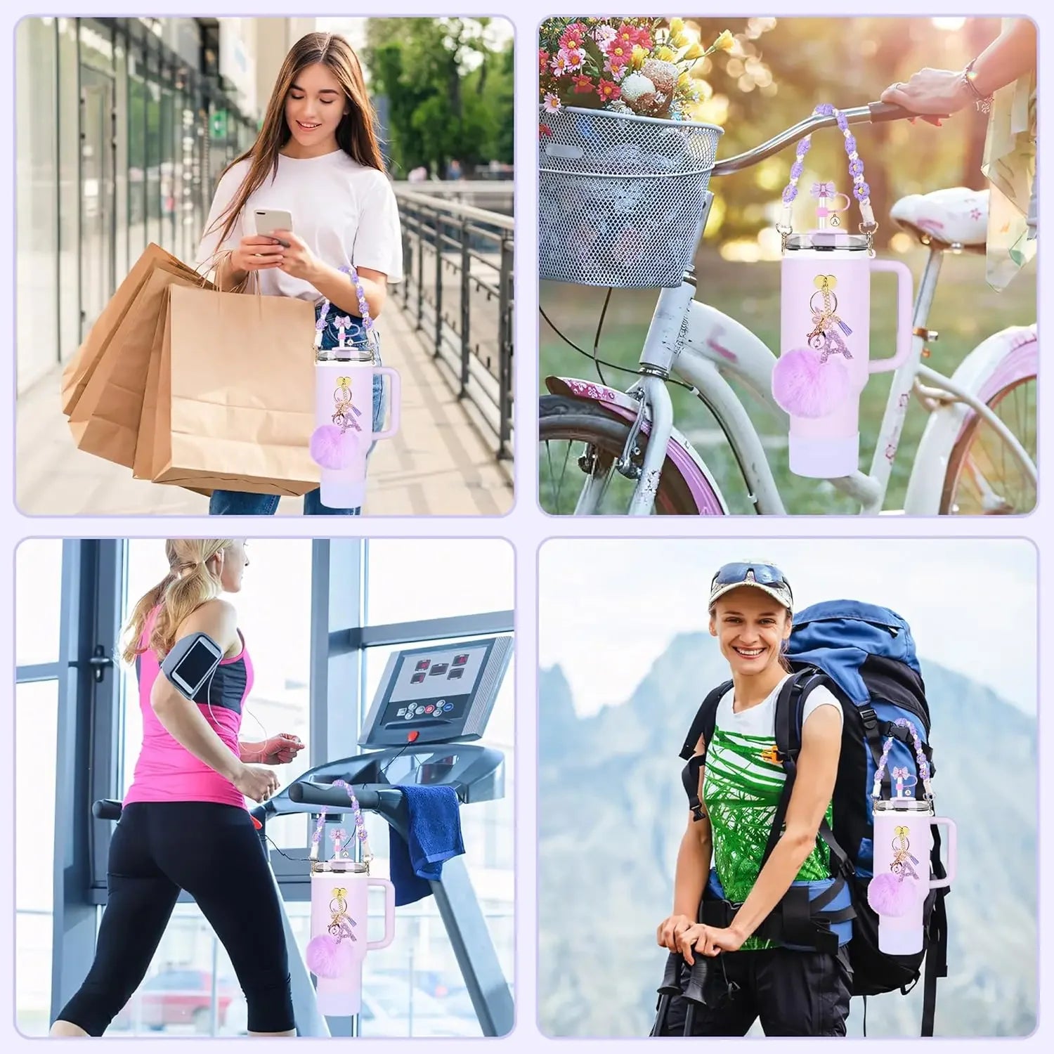 7PCS Accessories Set for Stanley Cup Purple Straw Topper Cup Boot Water Bottle Handle Strap Letter Charms 40oz 30oz Tumbler