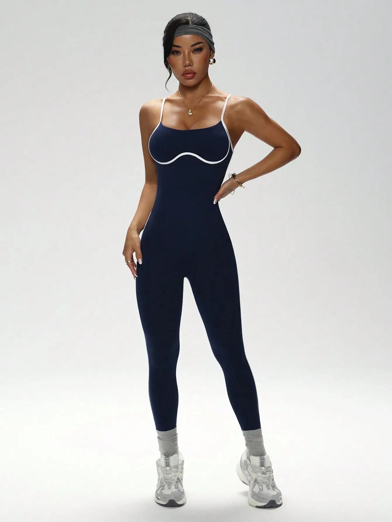 Color blocking camisole jumpsuit, shock-absorbing yoga suit, hollowed out waist, sexy jumpsuit, quick drying sports jumpsuit, ti