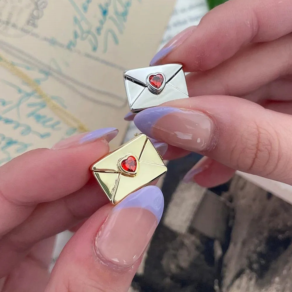 Gold Color Envelope Necklace Zircon Heart Locket I Love You Necklaces Valentine Jewelry for Girlfriend Women Mothers Day Gift