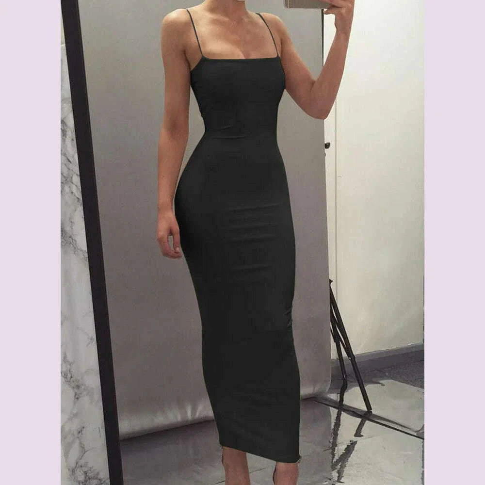 2025 New Spring Summer Women's High Elastic Sleeveless Backless Dress Long Sling Dresses Club Sexy Suspender Dress