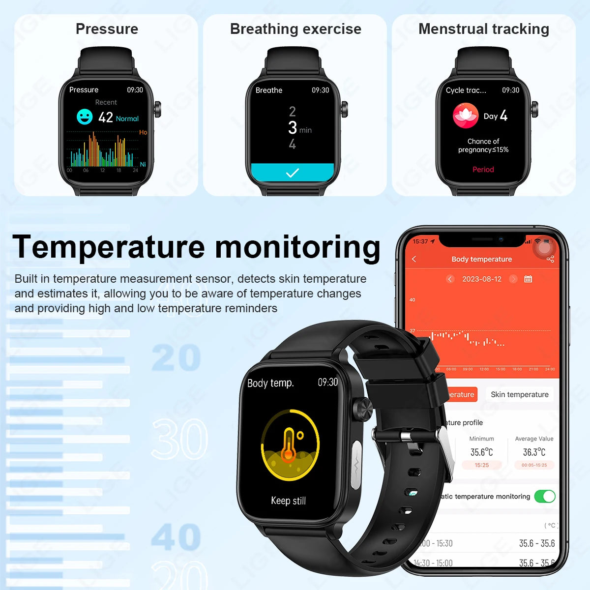 LIGE 2025 New ECG+PPG AI Healthy Diagnose Smart Watch Men Women Blood Lipid Uric Acid Female Menstrual Health Tracker Smartwatch