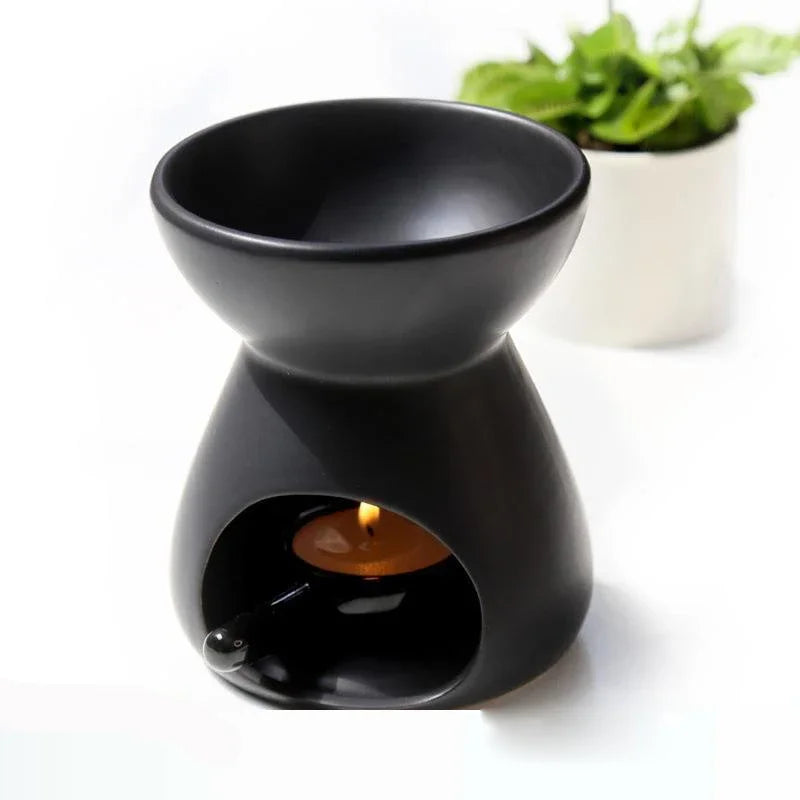 2 in 1 Handmade Essential Oil Stove Ceramic Candle Heating Holder Bedroom Nightlight Prevent Dry Burning Yoga Spa Incense Burner