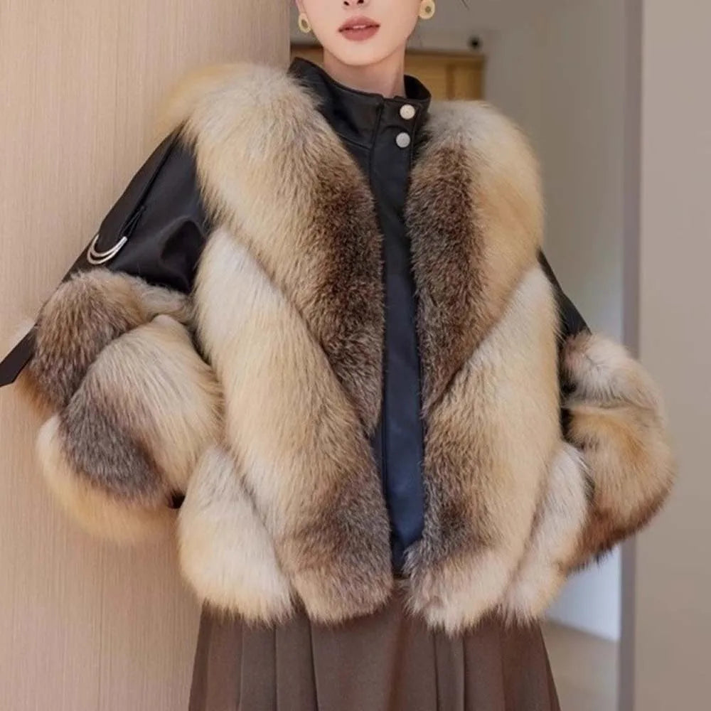Autumn Winter New Real Fox Fur Jacket Women's Overcoat Fashion Loose Short Motorcycle Clothes Warm Parka Coat