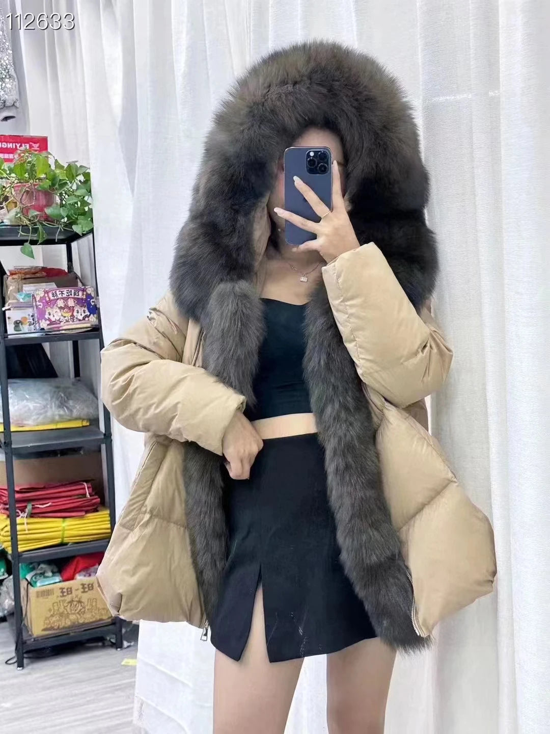 New Fashion Outerwear Puffer Jacket 2024 Women Coat White Duck Down Jacket Super Large Real Silver Fox Fur Collar Hooded