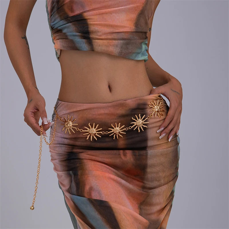 Ethnic Style Waist Chain Accessories Bohemia Versatile Belt Women's Dress High-end Waistband Retro Metal Star Sun Belly Chain - Kimlud