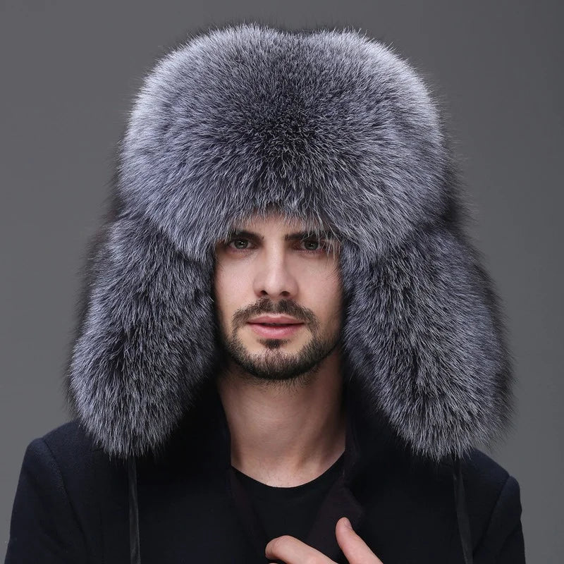 Men Real Fox Fur Beanies Hat Mongolian Hat Unique Process Fox Tail Design Luxury Winter Warm Hats For Fashion Men Bomber Hat