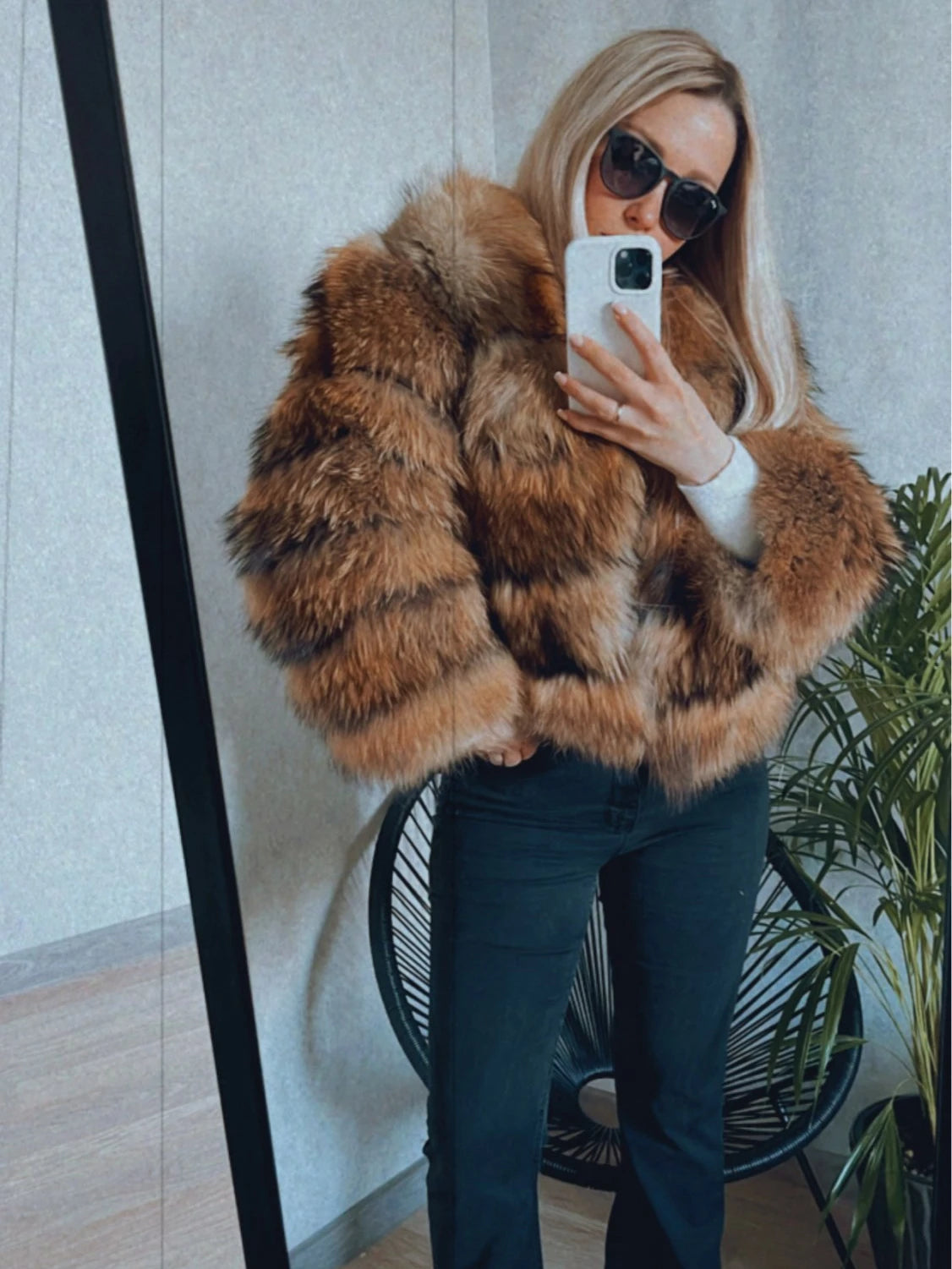 OFTBUY 2022 Winter Jacket Women Real Fox Fur Coat Natural Fox Fur Outerwear O-neck Three Quarter Sleeve Thick Warm Fashion New