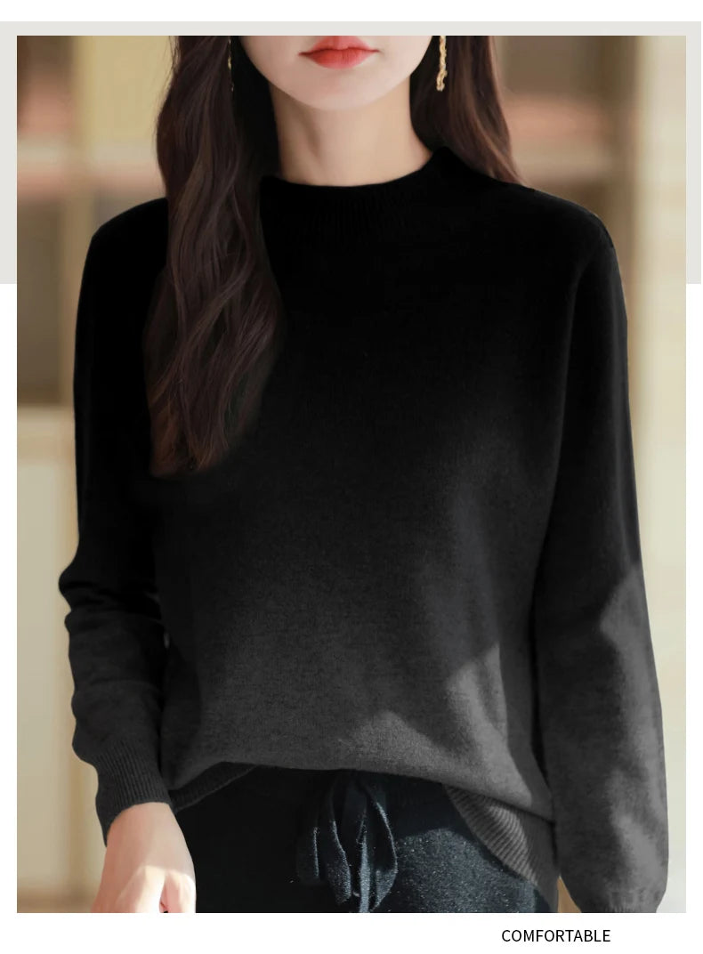 Women New Fine Wool Thickening Sweater Outwear Gradient Mock Collar Pullover Autumn Winter Bottoming Casual Warm Knitting Tops