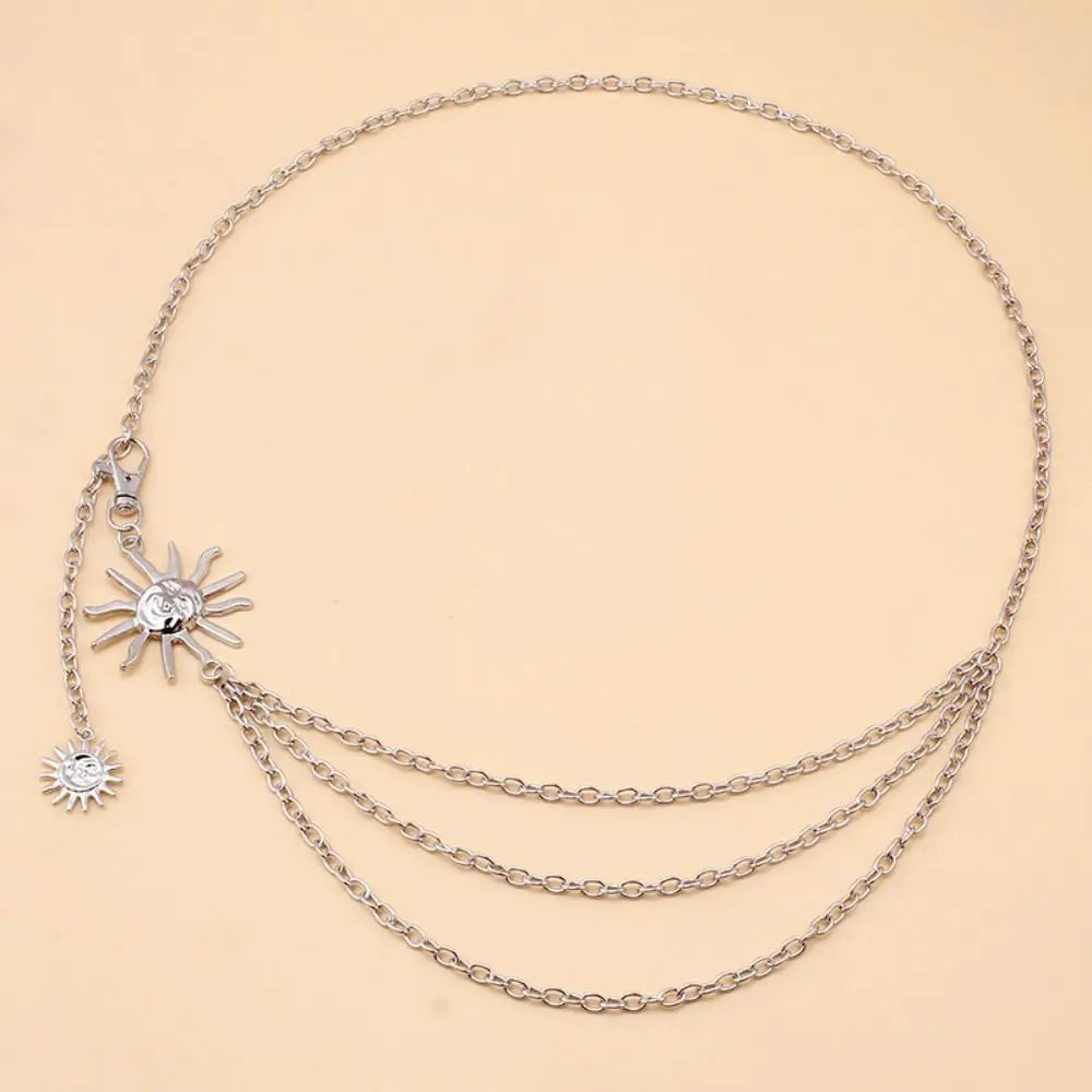 Punk Hip Hop Style Thin Waist Chain Sun Moon Star Women Chain Belt Vintage Fashion Metal Alloy Waistband Clothing...